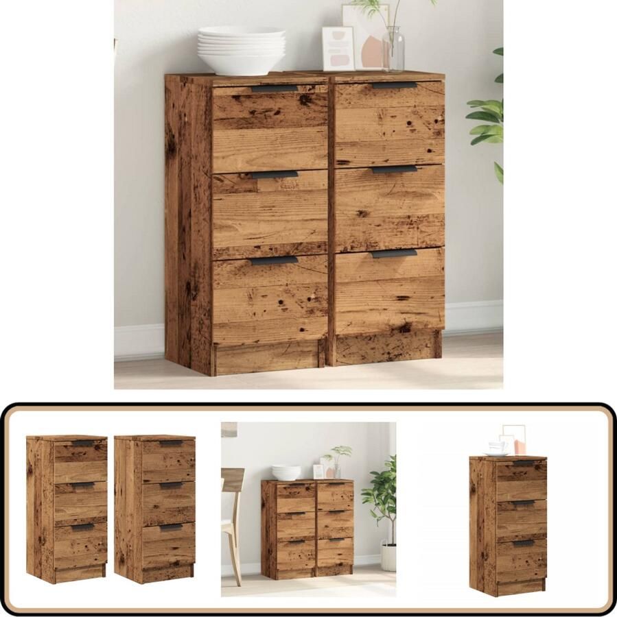 VidaXL Dressoirs 2 stuks 30x30x70 cm Oud Hout Dressoir Tv Meubel Houten Dressoir Vintage Dressoir Opbergkast