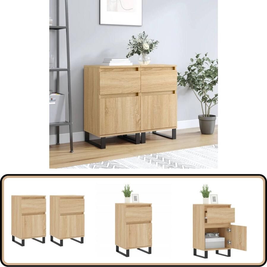 VidaXL Dressoirs 2 stuks 40x35x70 cm Sonoma eiken Dressoir Salontafel Houten Kast Opbergkast Woonkamerdecoratie - Foto 2