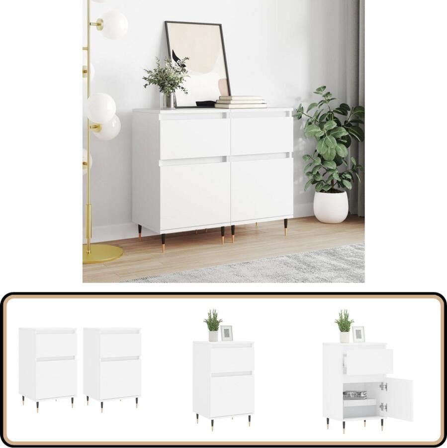 VidaXL Dressoirs 2 stuks 40x35x70 cm Wit Dressoir Kast Opbergkast Woonkamerinrichting Houten Dressoir