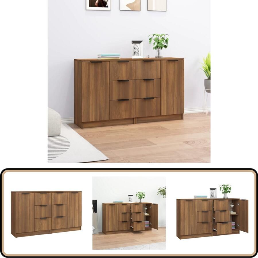VidaXL Dressoirs 2 stuks 60x30x70 cm Bruin Eik Dressoir Bruineik Houten Dressoir Opbergkast Salontafel - Foto 2