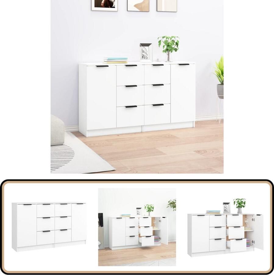 VidaXL Dressoirs 2 stuks 60x30x70 cm Wit Dressoir Meubel Houten Dressoir Witte Dressoir Opbergmeubel - Foto 2