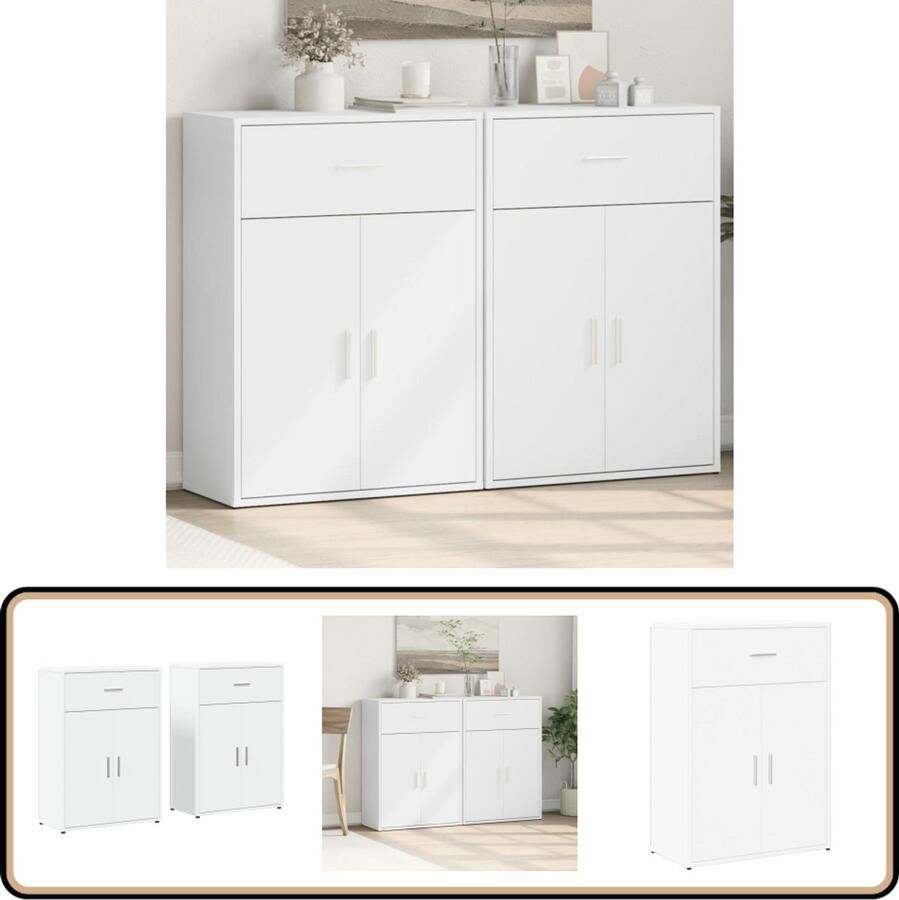 VidaXL Dressoirs 2 stuks 60x30x84 cm Wit Dressoir Opbergkast Meubilair Houten Meubel Wit Dressoir