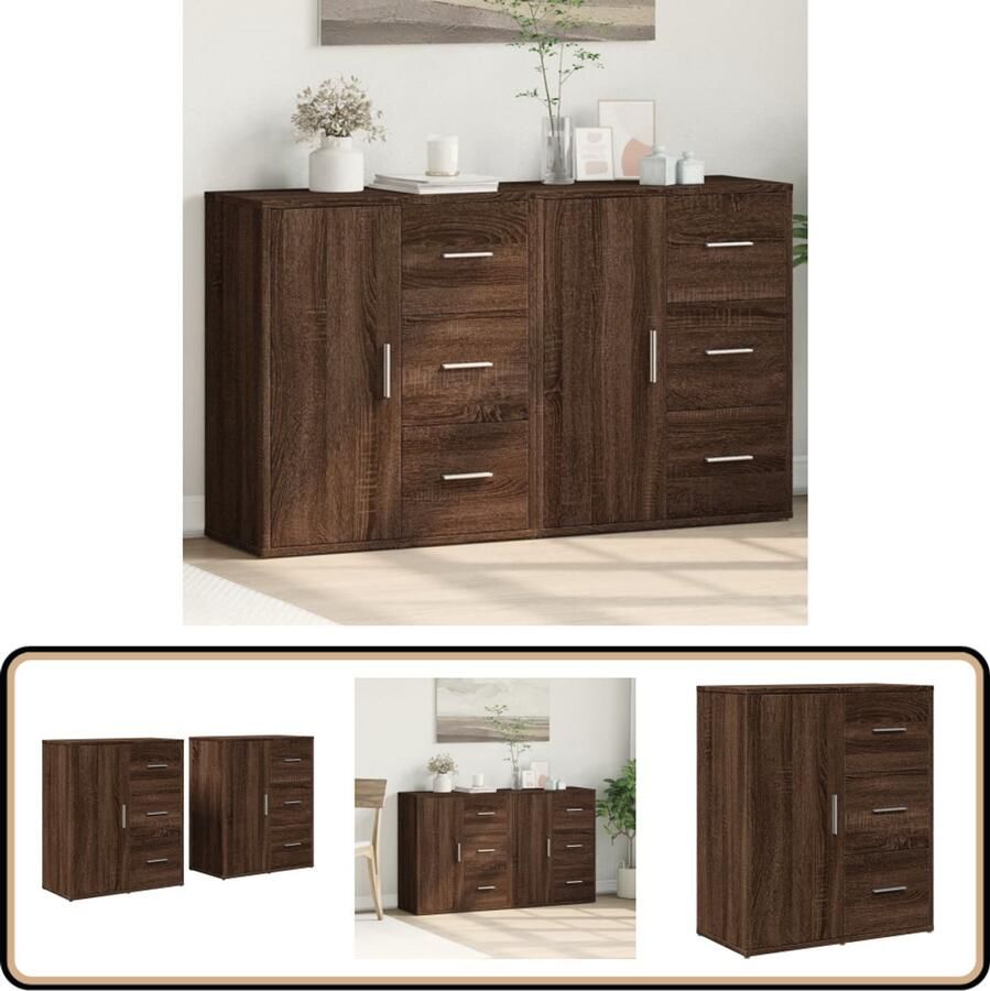 VidaXL Dressoirs 2 stuks 60x31x70 cm Bruin Eikenkleurig Dressoir Opbergkast Houten Dressoir Bruine Eiken Kleur Salontafel