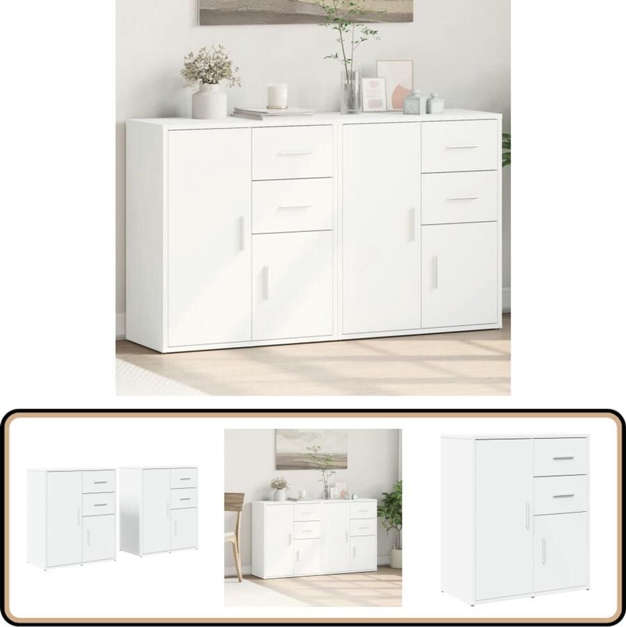 VidaXL Dressoirs 2 stuks 60x31x70 cm Wit Dressoir Commode Opbergkast Woonkamer Decoratie Houten Dressoir