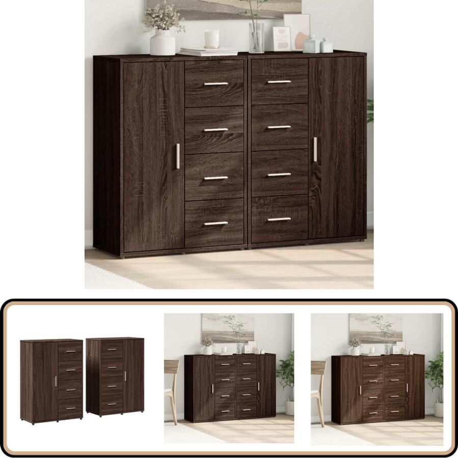 VidaXL Dressoirs 2 stuks 60x31x84 cm Bruin eiken Dressoir Opbergkast Houten Dressoir Woonkamer Meubels Tv Meubel