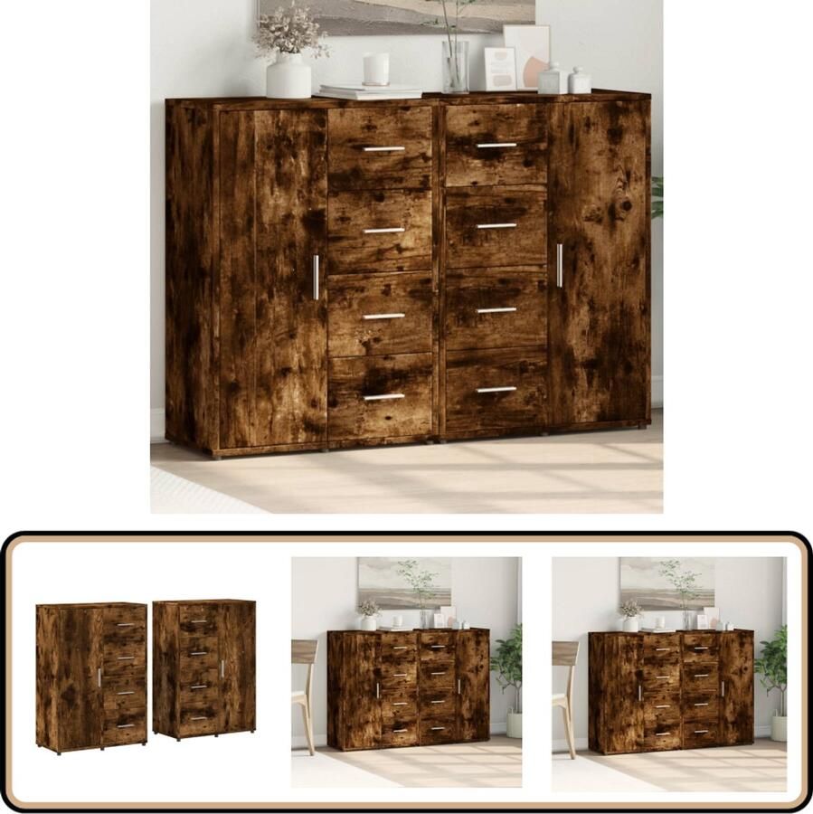 VidaXL Dressoirs 2 stuks 60x31x84 cm Gerookt Eiken Dressoir Opbergkast Houten Kast Badkamermeubilair Salontafel