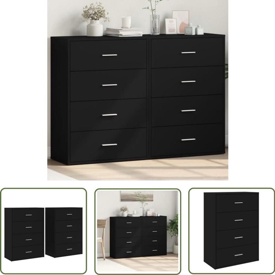 The Living Store Dressoirs 2 st 60x31x84 cm bewerkt hout zwart Dressoir Houten Dressoir Zwarte Dressoir Opbergkast Woonkamer Meubels - Foto 2