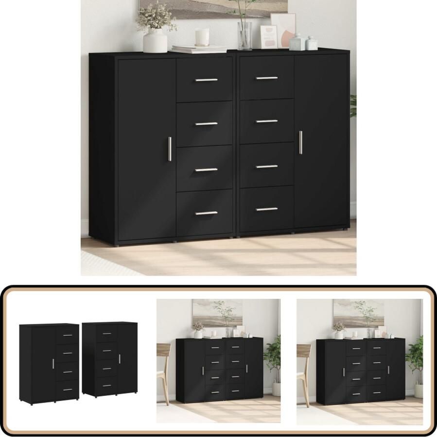 VidaXL Dressoirs 2 stuks 60x31x84 cm Zwart Hout Dressoir Zwarte Dressoir Houten Dressoir Opbergkast Wandkast