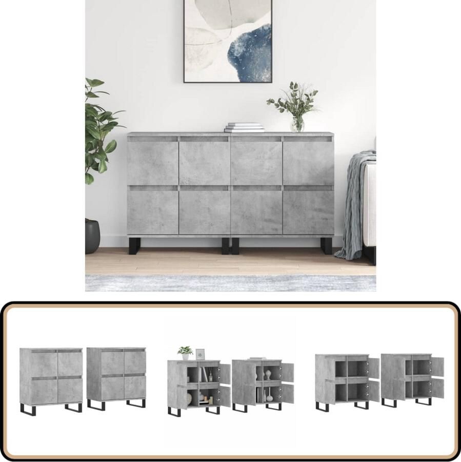 VidaXL Dressoirs 2 stuks Bewerkt hout Betongrijs Dressoir Beton Grijs Houten Dressoir Opbergkast Display Kast - Foto 2