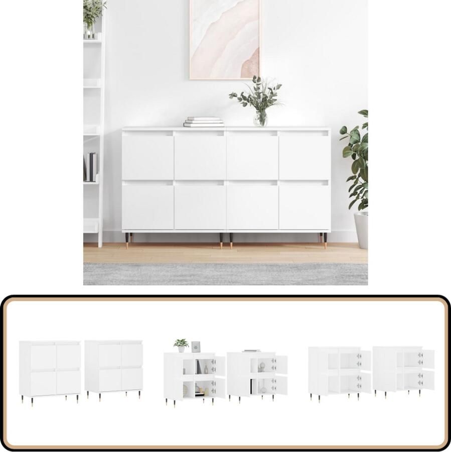 VidaXL Dressoirs 2 stuks Bewerkt hout Wit Dressoir Commode Kast Meubel Vintage - Foto 2