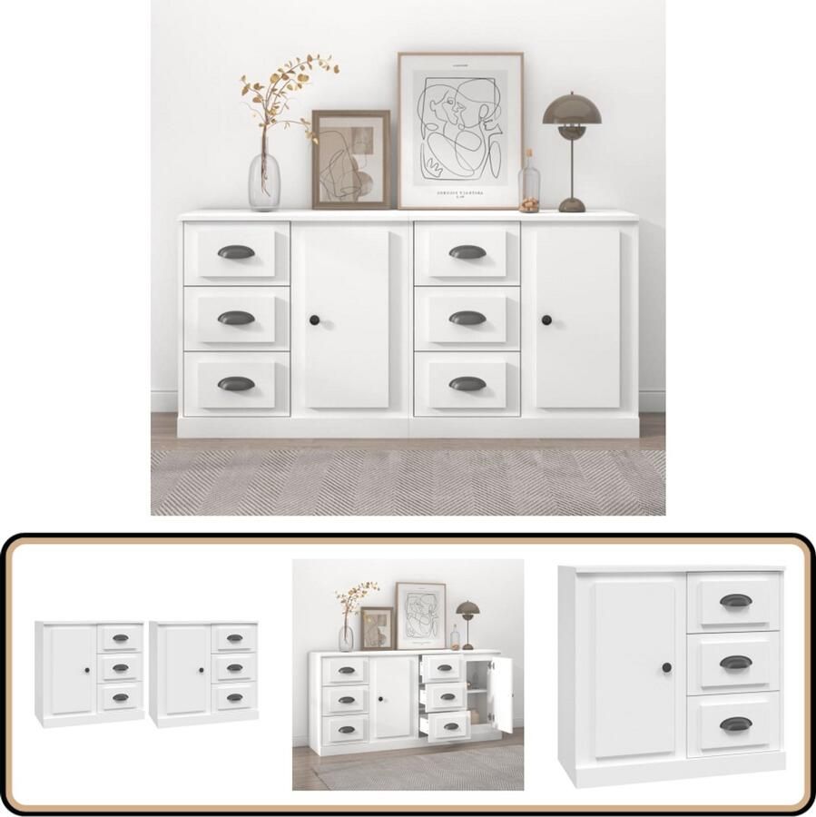 VidaXL Dressoirs 2 stuks Bewerkt hout Wit Dressoir Witte Dressoir Houten Dressoir Vintage Dressoir Opbergkast - Foto 2