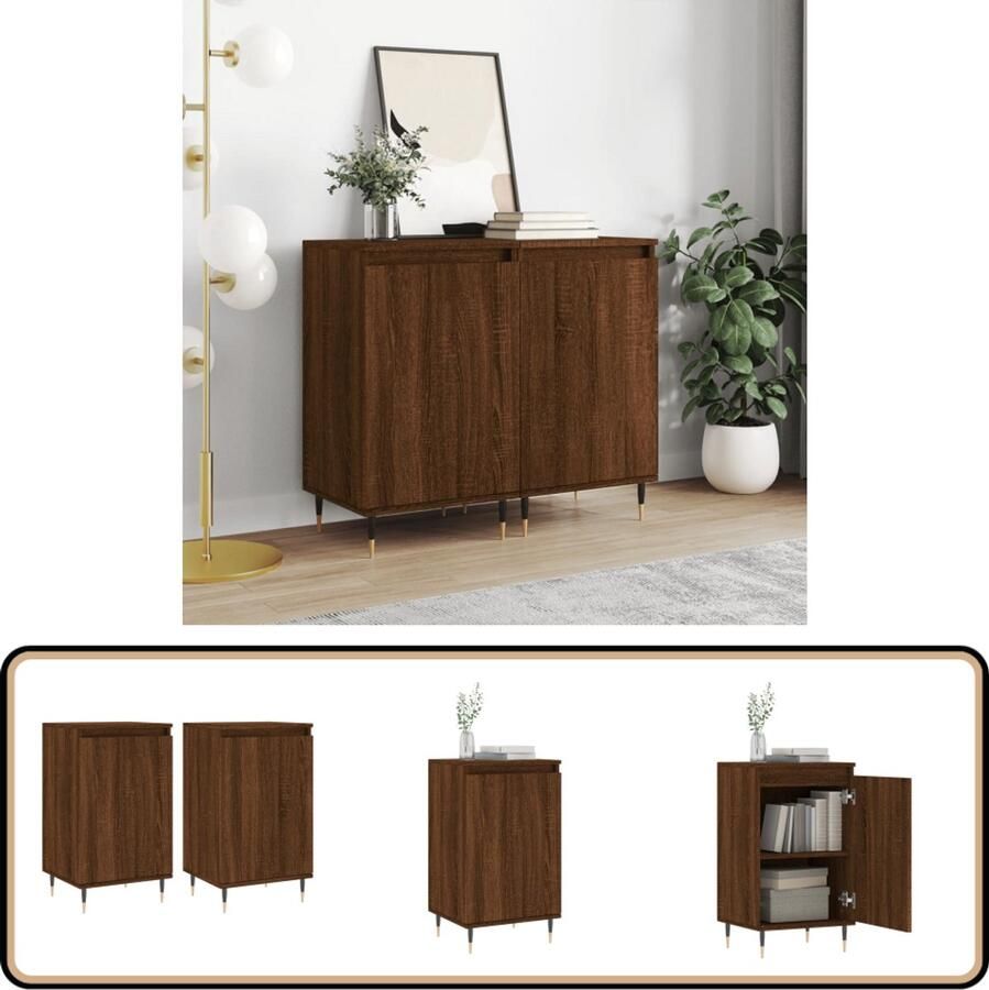 VidaXL Dressoirs 2 stuks Bruin Eikenkleur 40x35x70 cm Dressoir Houten Dressoir Bruine Eiken Dressoir Opbergmeubel Salontafel