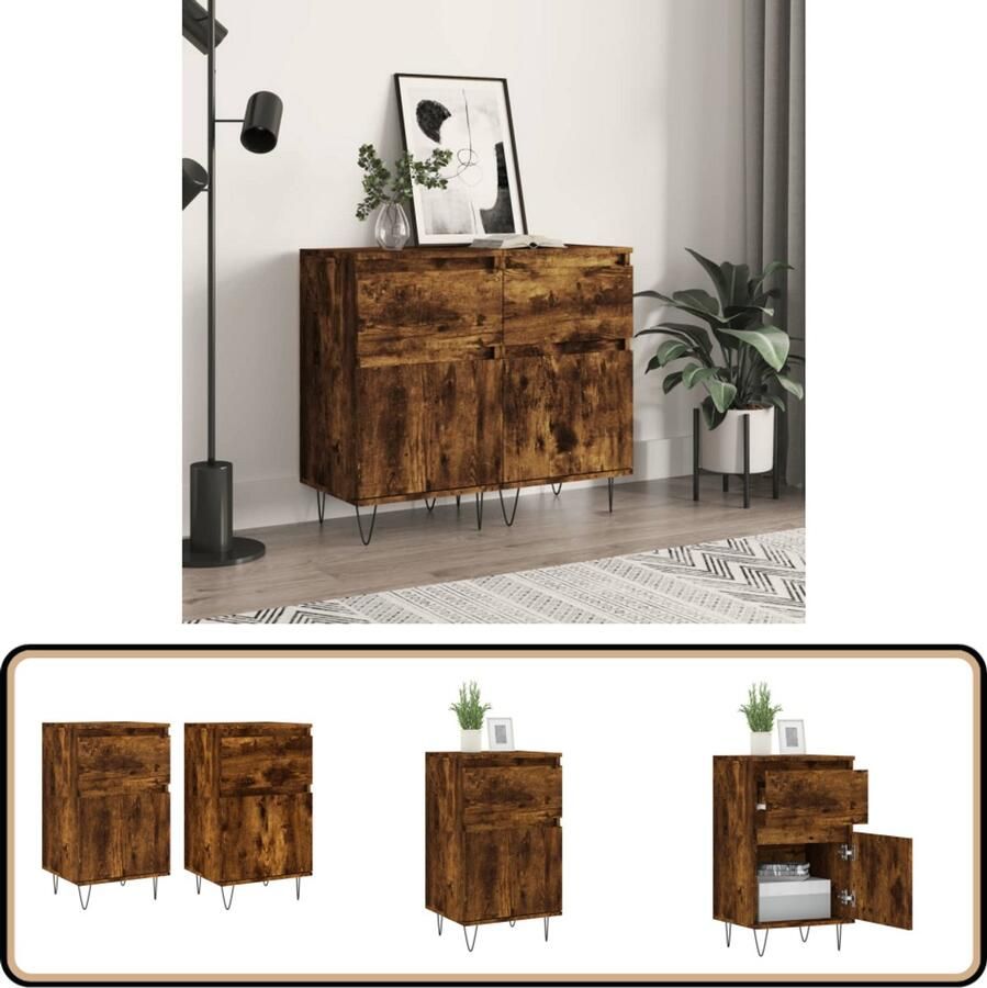 VidaXL Dressoirs 2 stuks Gerookt Eiken 40x35x70 cm Dressoir Opbergkast Kast Houten Dressoir Bruine Dressoir - Foto 2