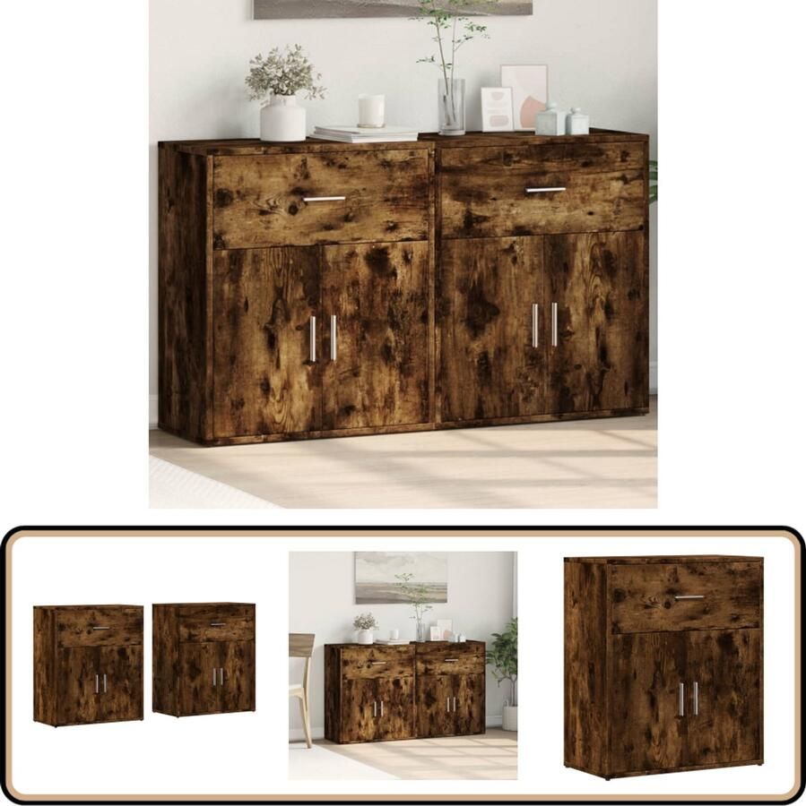 VidaXL Dressoirs 2 stuks Gerookt Eiken 60x31x70 cm Dressoir Opbergkast Houten Meubel Gerookte Eiken Kleur Salontafel - Foto 2