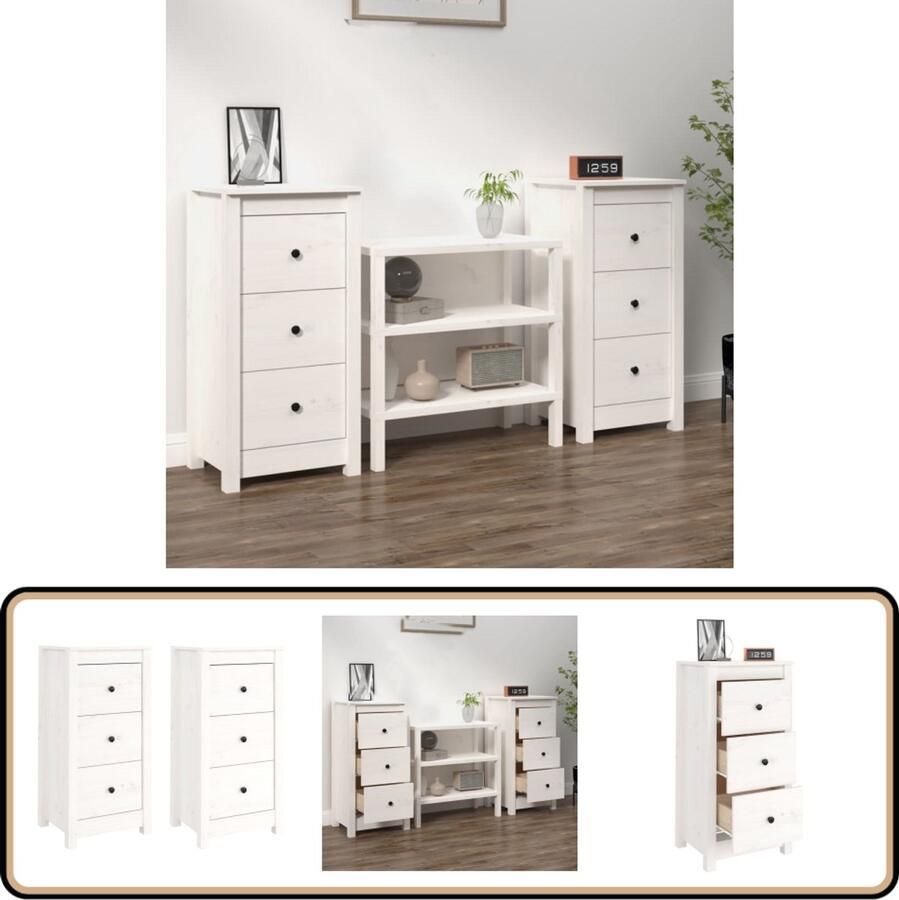 VidaXL Dressoirs 2 stuks Grenenhout Wit Dressoir Kast Bijzetkast Houten Meubel Grenenhouten Dressoir - Foto 2