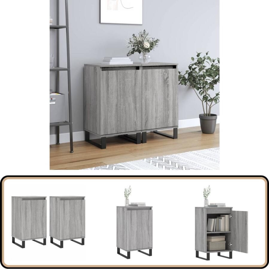 VidaXL Dressoirs 2 stuks Grijs Sonoma 40x35x70 cm Dressoir Grijze Dressoir Houten Dressoir Salontafel Tv Tafel - Foto 4