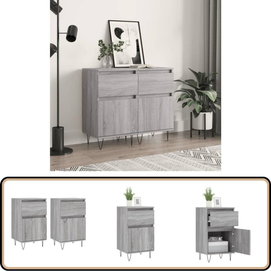 VidaXL Dressoirs 2 stuks Grijs Sonoma Eiken 40x35x70 cm Dressoir Opbergkast Kast Houten Dressoir Grijze Dressoir - Foto 2