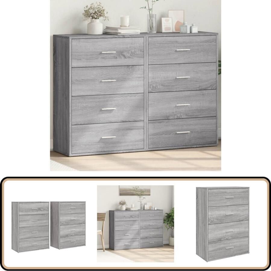 VidaXL Dressoirs 2 stuks Grijs Sonoma Eiken 60x31x84 cm Dressoir Opbergkast Houten Meubel Grijze Meubelen Salontafel