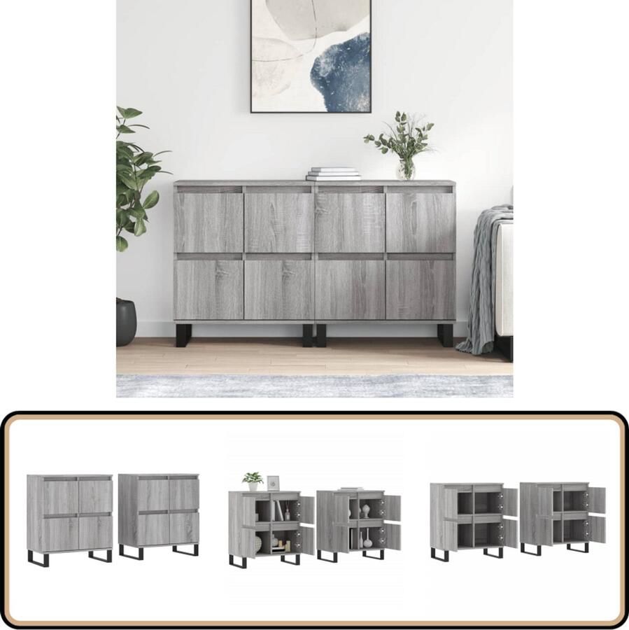 VidaXL Dressoirs 2 stuks Grijs Sonoma Eiken Dressoir Grijze Dressoir Houten Dressoir Vintage Dressoir Salontafel - Foto 2