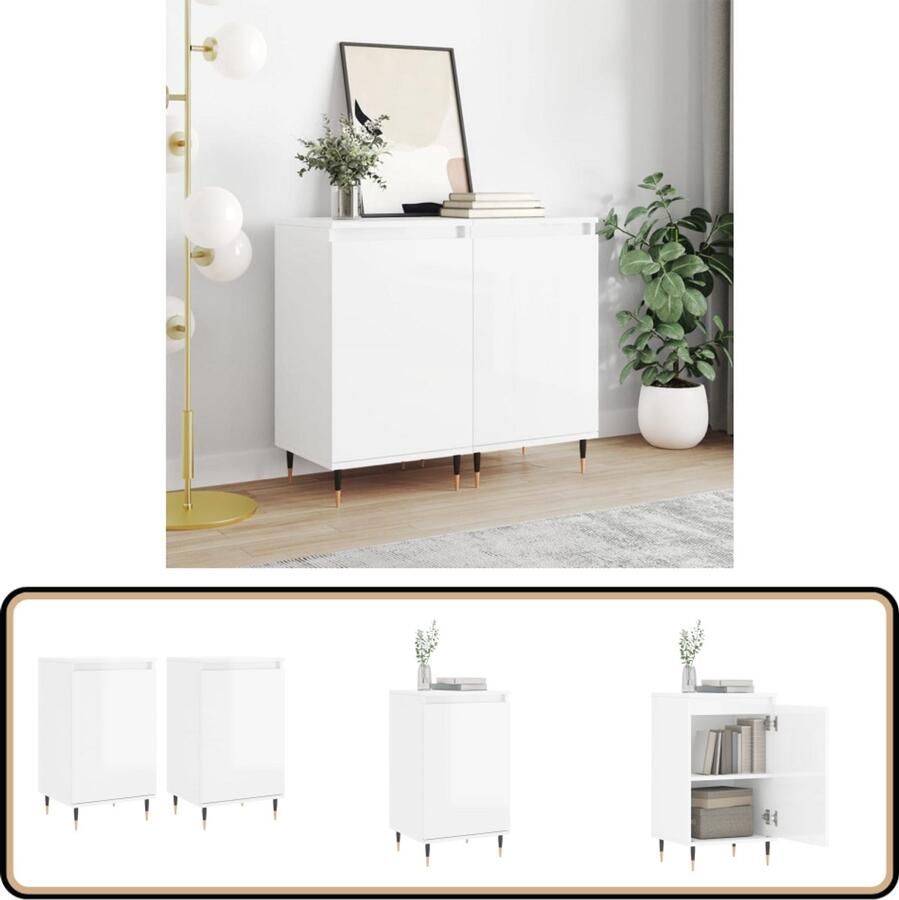 VidaXL Dressoirs 2 stuks Hoogglans Wit 40x35x70 cm Dressoir Commode Vintage Dressoir Houten Dressoir Modern Dressoir - Foto 2