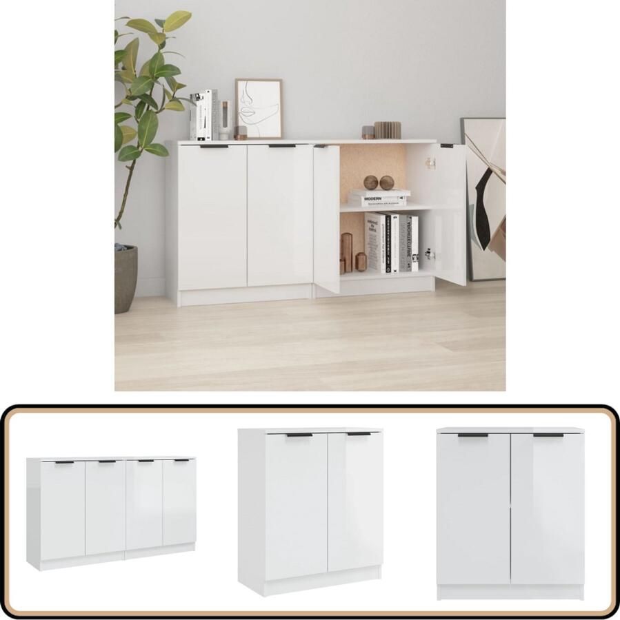 VidaXL Dressoirs 2 stuks Hoogglans Wit 60x30x70 cm Dressoir Witte Dressoir Houten Dressoir Modern Dressoir Minimalistisch Dressoir - Foto 2