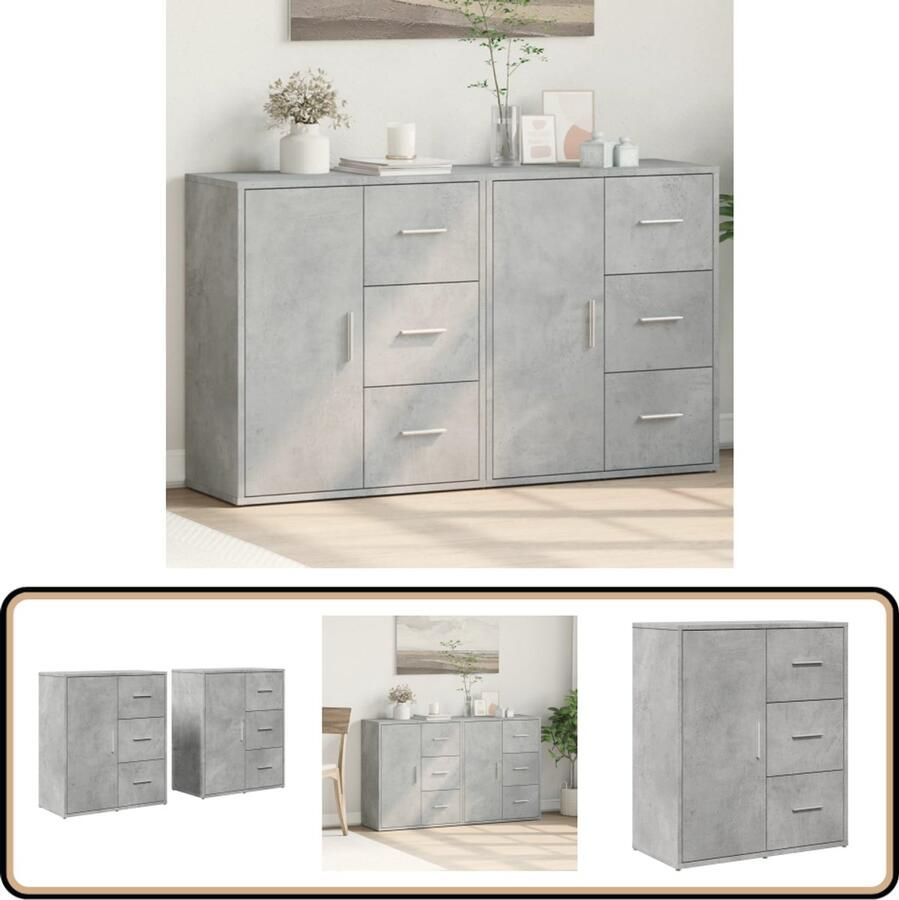 VidaXL Dressoirs 2 stuks Hout Betongrijs 60x31x70cm Dressoir Opbergkast Houten Dressoir Tv Meubel Salontafel