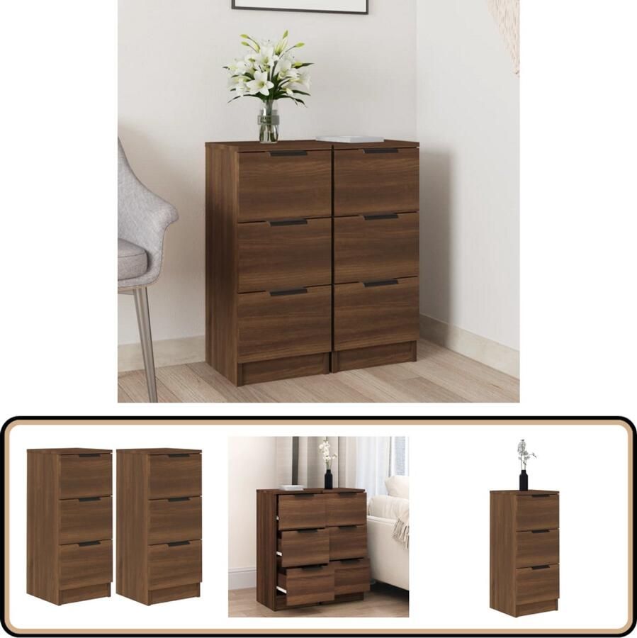 VidaXL Dressoirs 2 stuks Hout Bruin Eiken 70 cm Dressoir Bijzetkast Houten Kast Bruine Eiken Opbergkast - Foto 2