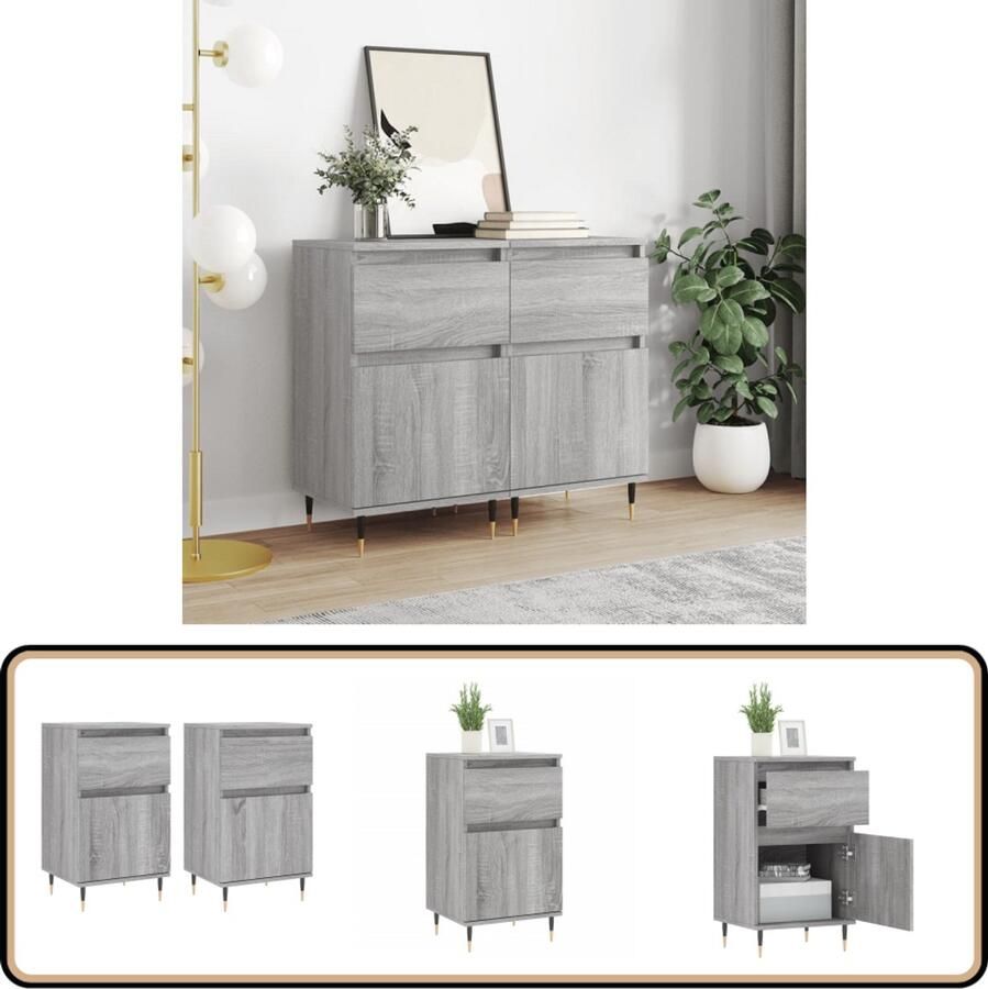 VidaXL Dressoirs 2 stuks Hout Grijs Sonoma Dressoir Grijze Kast Houten Dressoir Salontafel Opbergkast