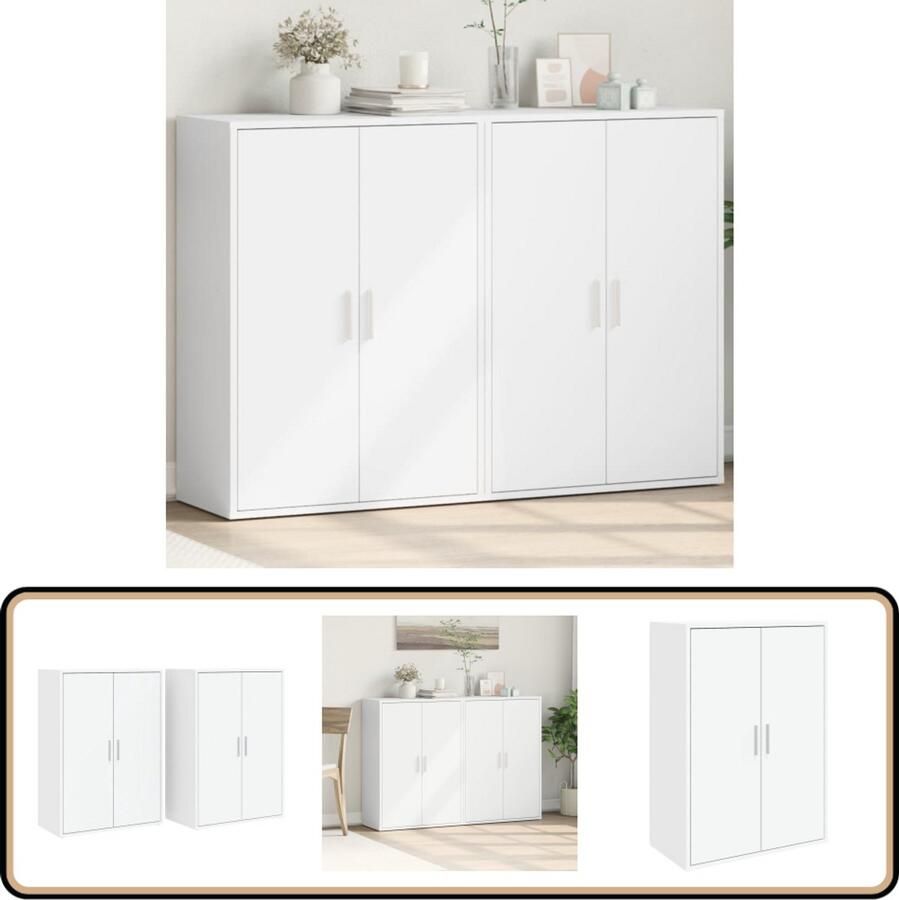 VidaXL Dressoirs 2 stuks Hout Wit 60x31x84 cm Dressoir Opbergkast Houten Dressoir Wit Dressoir Salontafel - Foto 2