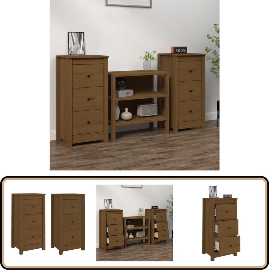 VidaXL Dressoirs 2 stuks Massief Grenen Honingbruin Houten Dressoors Dessoirs Kopen Dressoir Massief Hout Honigbruin Dressoir Opbergdressoir