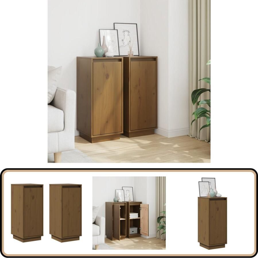 VidaXL Dressoirs 2 stuks Massief Grenenhout Honingbruin Bijzetkast Dressoir Hout Grenenhout Honingbruin - Foto 2