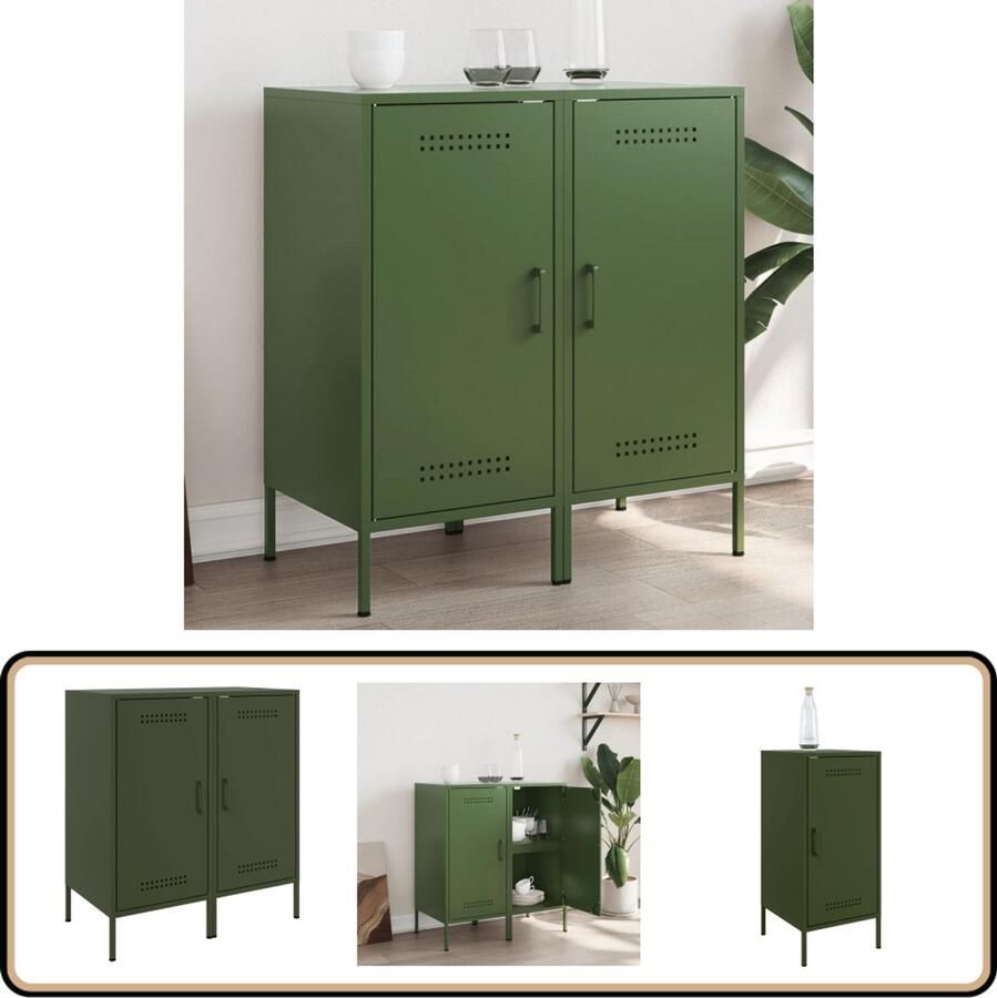 VidaXL Dressoirs 2 stuks Staal Olijfgroen Industriële Stijl Dressoir Buffetkast Staal Olijfgroen