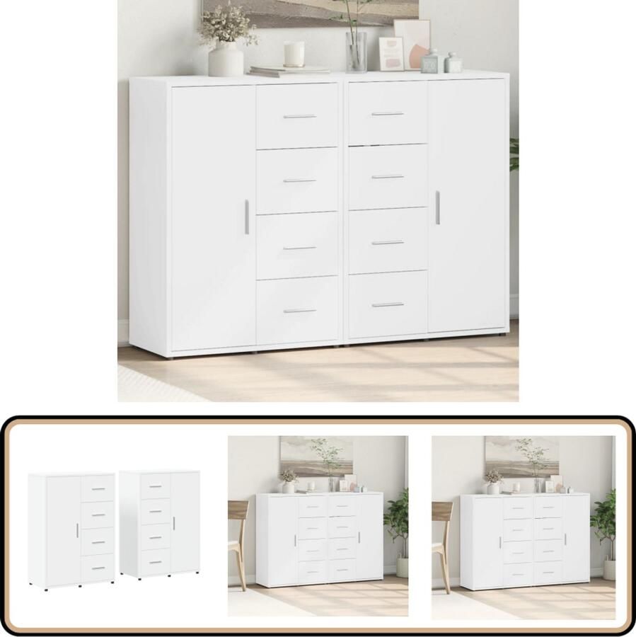 VidaXL Dressoirs 2 stuks Wit Bewerkt hout Dressoir Commode Opbergkast Meubels Houten Meubel