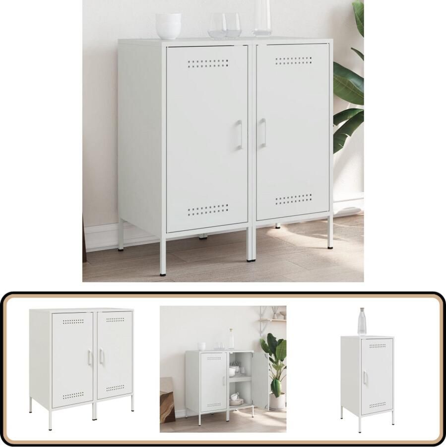 VidaXL Dressoirs 2 stuks Wit Staal 36x39x79 cm Industriële Dressoir Staaldresser Salontafel Tv Tafel Opbergmeubel