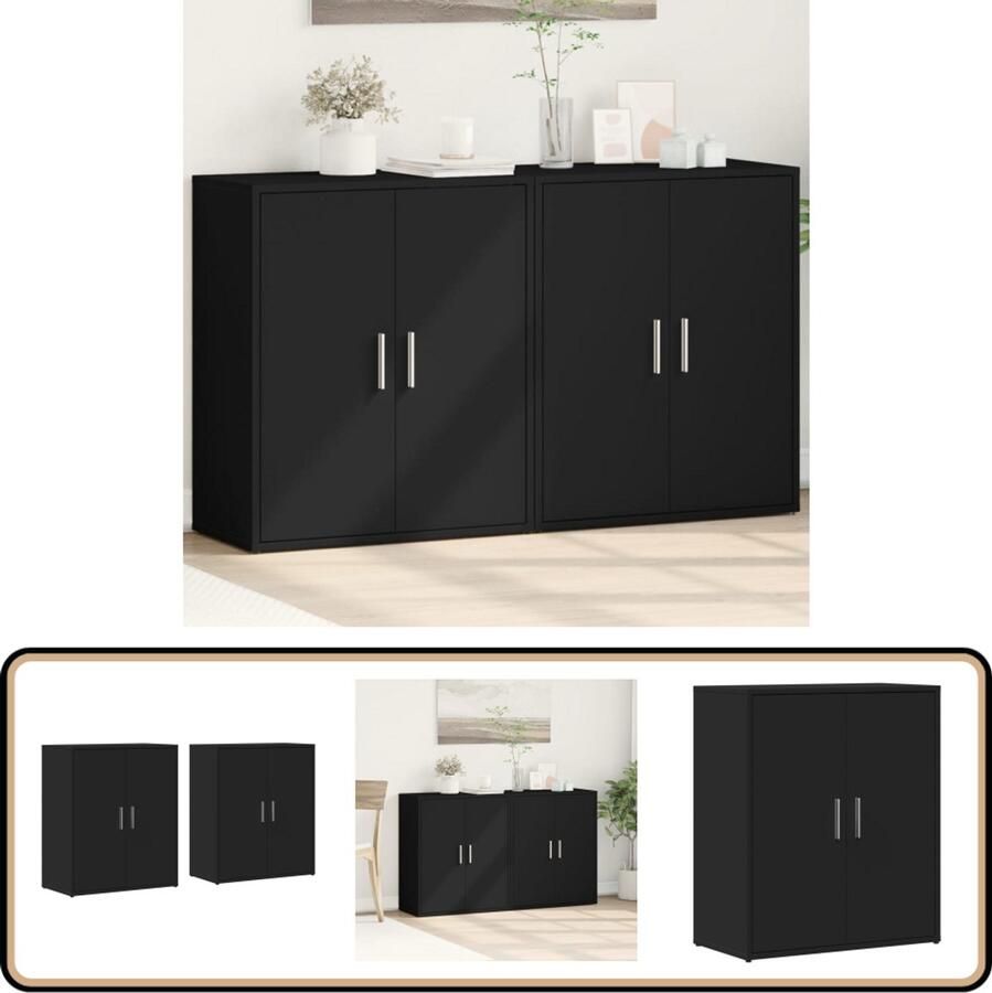 VidaXL Dressoirs 2 stuks Zwart 60x31x70 cm Dressoir Zwarte Dressoir Houten Dressoir Opbergkast Tv Meubel