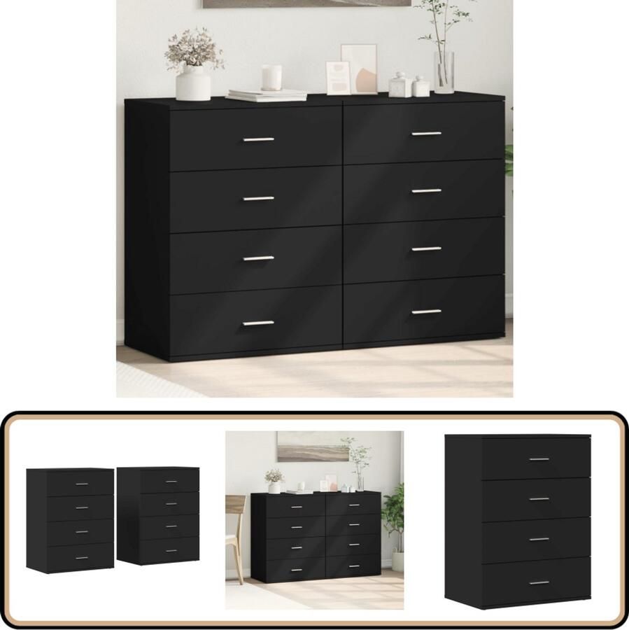 VidaXL Dressoirs 2 stuks Zwart Bewerkt hout Dressoir Houten Dressoir Zwarte Dressoir Opbergkast Tv Meubel