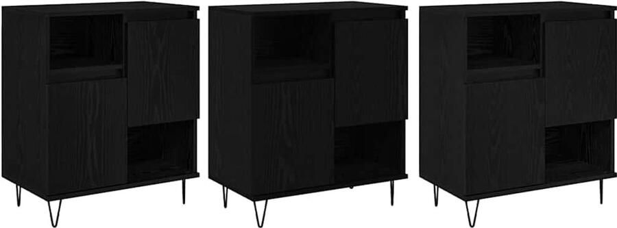 VidaXL Dressoirs 3 pcs Zwart eiken 180 x 35 x 70 cm Bewerkt hout