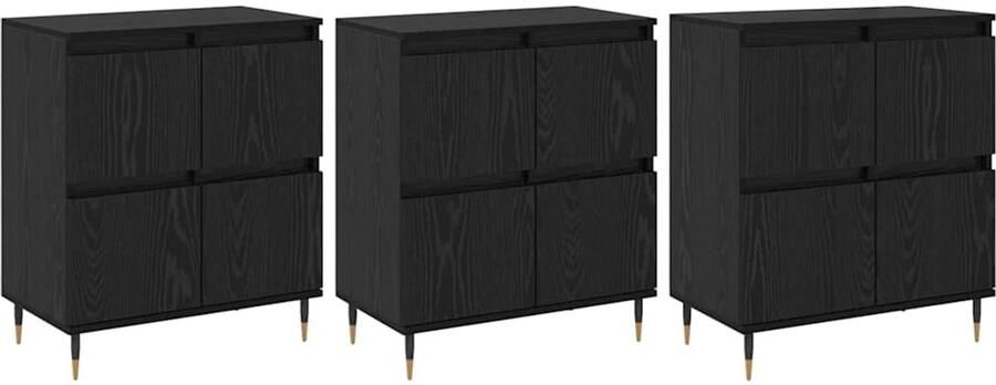 VidaXL Dressoirs 3 pcs Zwart eiken 180 x 35 x 70 cm Bewerkt hout