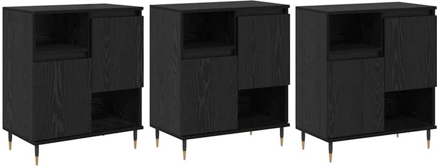 VidaXL Dressoirs 3 pcs Zwart eiken 180 x 35 x 70 cm Bewerkt hout