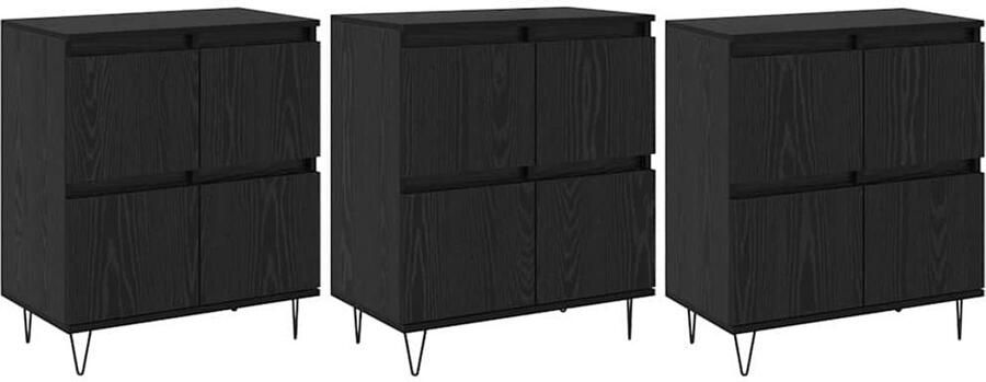 VidaXL Dressoirs 3 pcs Zwart eiken 180 x 35 x 70 cm Bewerkt hout