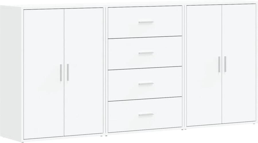 VidaXL Dressoirs 3 st 60x31x84 cm bewerkt hout wit