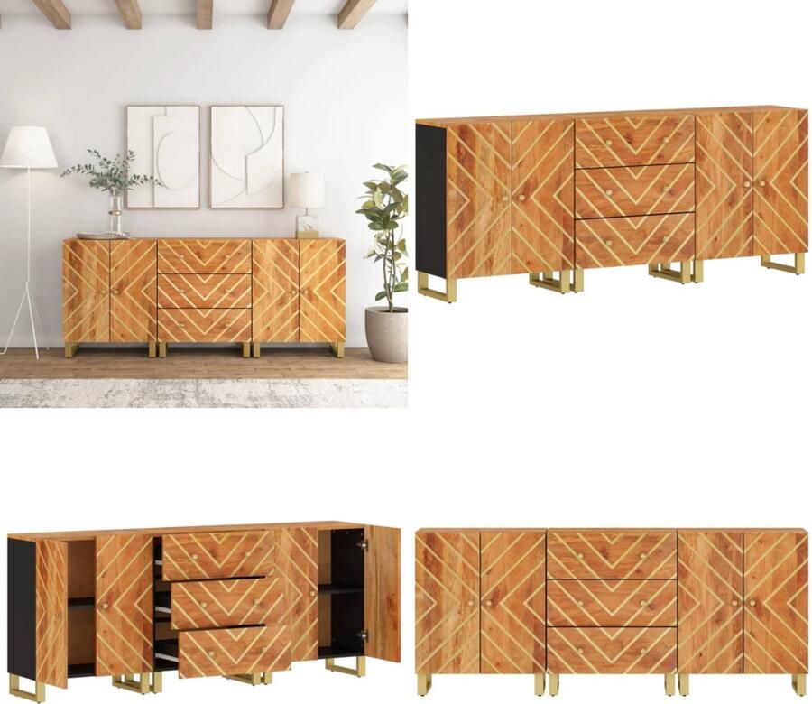 VidaXL Dressoirs 3 st 60x33 5x75 cm massief mangohout bruin en zwart Dressoir Dressoirs Opbergkast Wandkast