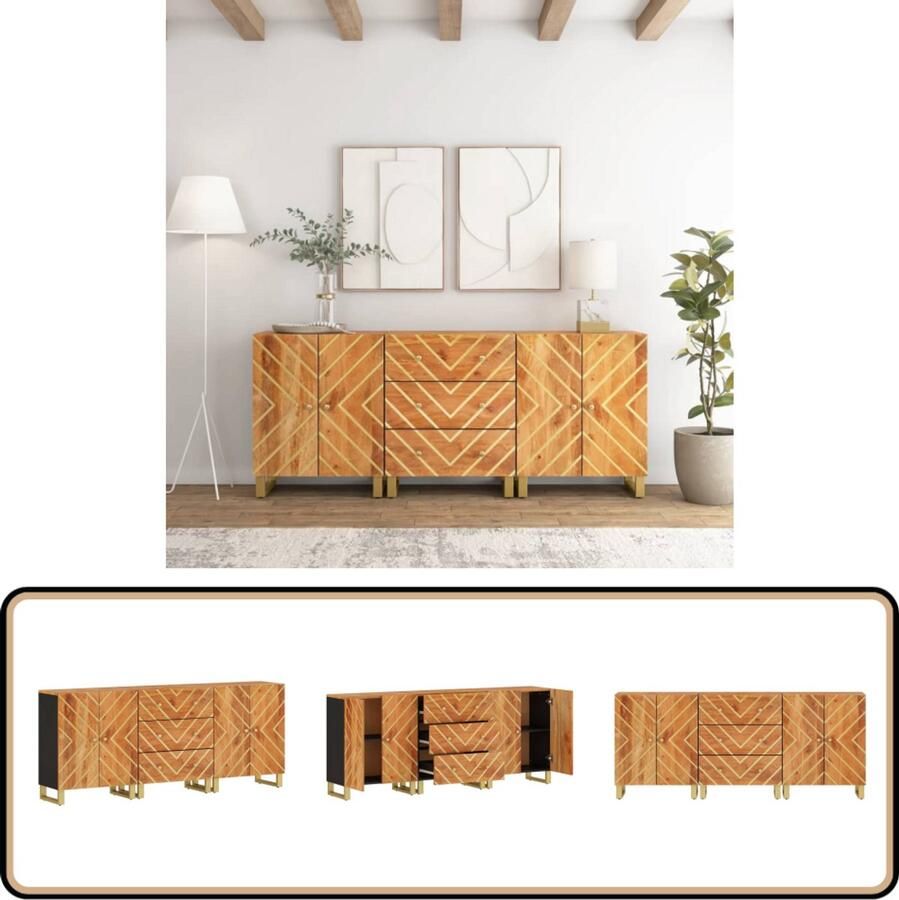VidaXL Dressoirs 3 stuks Massief Mangohout 60x33 5x75 cm Dressoir Bijzettafel Mangohout Vintage Houten Kast
