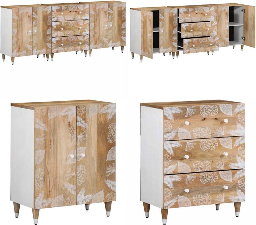 VidaXL Dressoirs 3 st 60x33 5x75 cm massief mangohout Dressoir Dressoirs Kast Wandkast