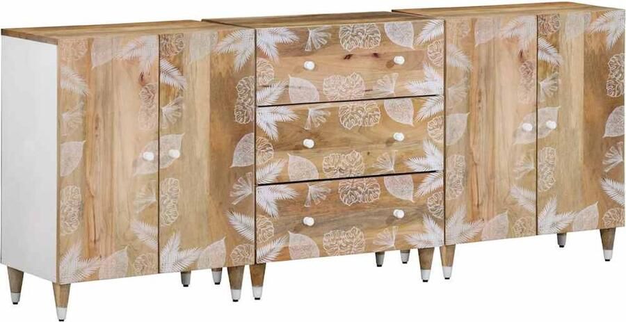 VidaXL Dressoirs 3 st 60x33 5x75 cm massief mangohout