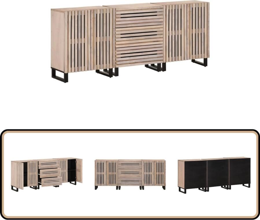 VidaXL Dressoirs 3 stuks Massief Mangohout 60x34x75 cm Dressoir Industrieel Dressoir Mangohout Dressoir Opbergmeubel Salontafel