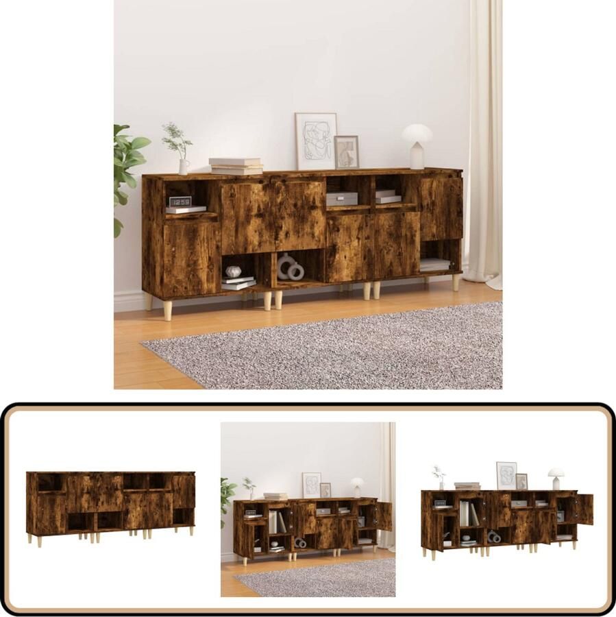 VidaXL Dressoirs 3 stuks Gerookt Eiken 60x35x70cm Dressoir Houten Dressoir Vintage Dressoir Landelijk Dressoir Salontafel
