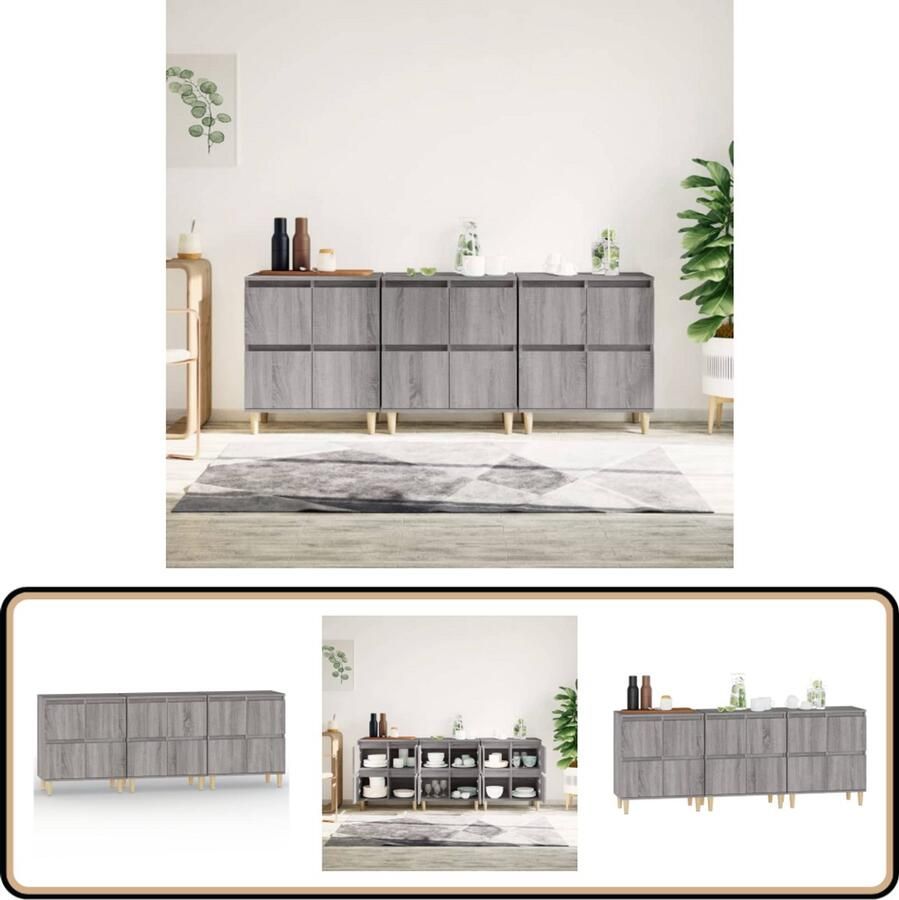 VidaXL Dressoirs Set van 3 Grijs Sonoma Eiken Dressoir Kasten Houten Dressoir Grijze Dressoir Vintage Dressoir