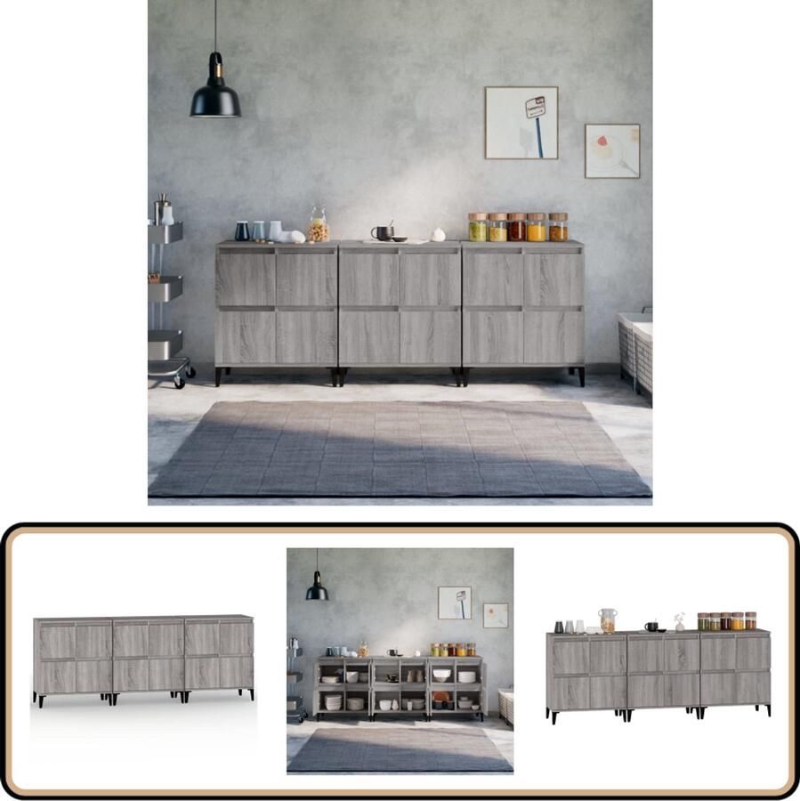 VidaXL Dressoirs 3 stuks Grijs Sonoma Eiken Dressoir Meubels Grijze Meubels Houten Meubel Salontafel