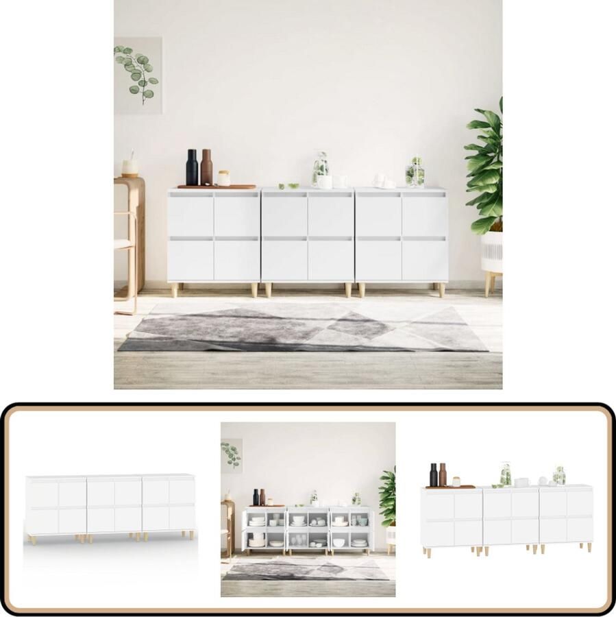 VidaXL Dressoir Set Wit Bewerkt Hout 3 Stuks Dressoir Commode Houten Dressoir Wit Dressoir Vintage Dressoir